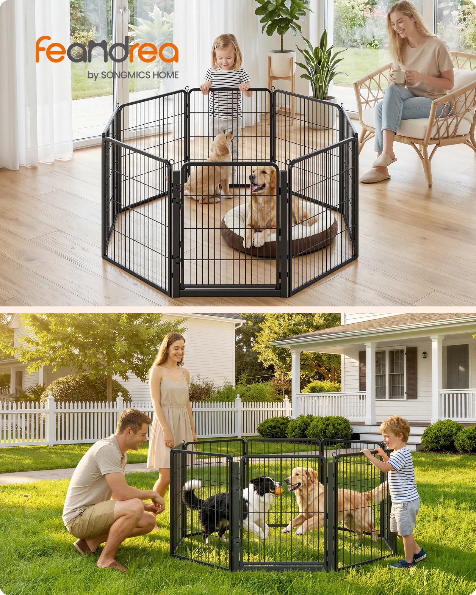 Feandrea Parque para Perros, Valla de Acero para Mascotas, Corralito Plegable con Puerta, 170 x 170 x 80 cm, Negro Ahumado, Uso en Interiores y Exteriores, Colección Dack PPK028B102