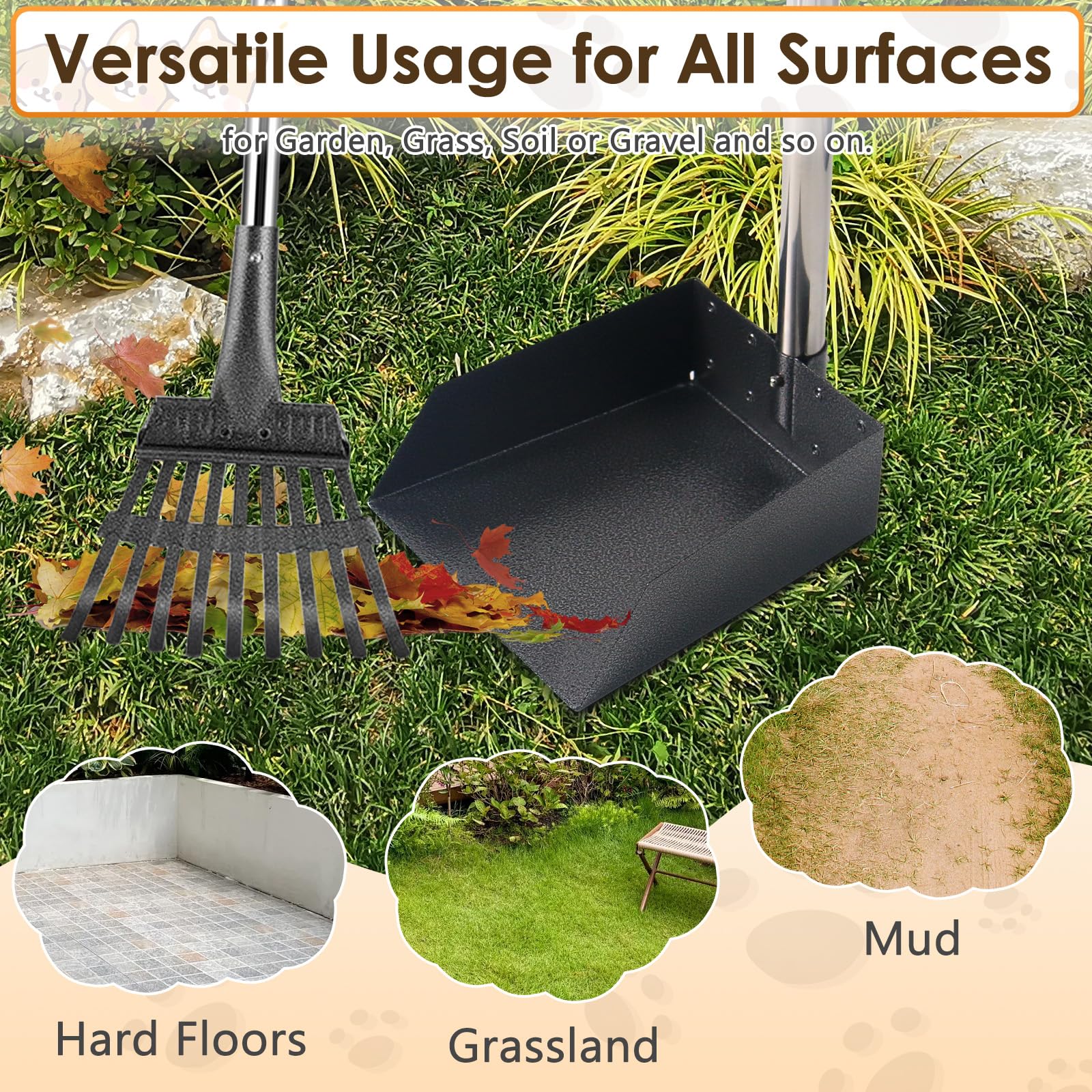 Ramasse Crotte pour Chien, RâTeau & Pelle, Manche Long Réglable Palette en Métal, Kit de Ramasse Crotte de Jardin pour Chiens de Grande Moyenne et Petite Taille, Incassable - 2 Pack