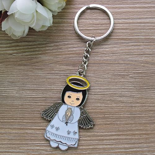 Miniatura 2 de Regalo personalizado de primera comunión (12 piezas) - Llavero de metal de niña ángel blanco, regalo de bautizo para invitados con grabado/bautismo
