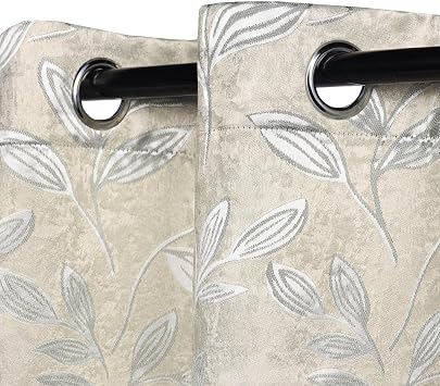 BLUENILEMILLS BNM Room Darkening Blackout Curtain Panels with 6 Grommets, Perfect Drapes for Kitchen, Bedroom or Living Room Windows, Modern Boho Leaves Blackout Curtains, Set of 2, 42" x 63", Ivory