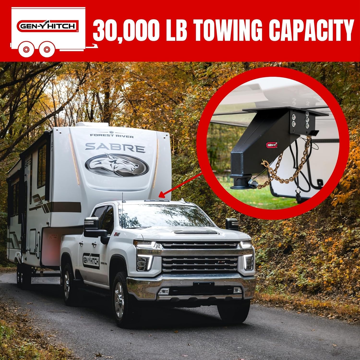 GEN-Y Hitch Fifth Wheel to Gooseneck Static Pin Box with SnapLatch Coupler, 30,000 Towing Capacity, 6,500 Tongue Weight, Fits Rhino Frames