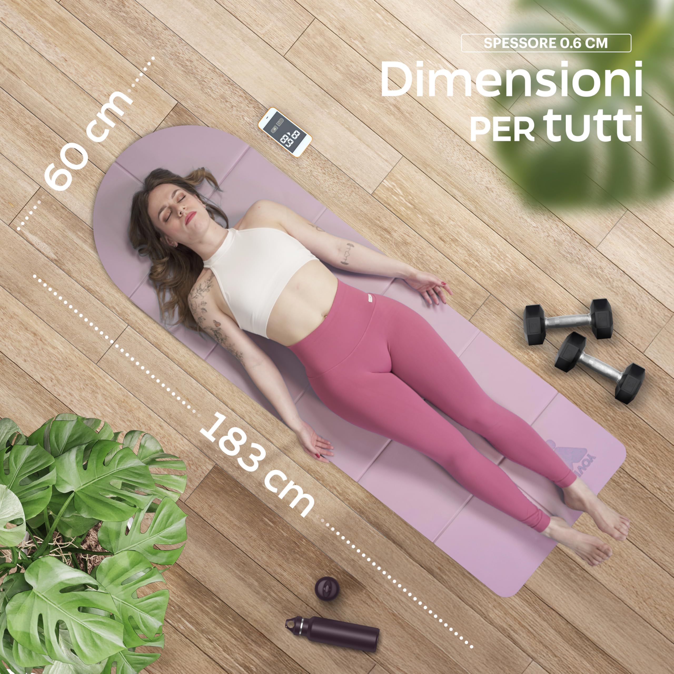 YoVibe - Tappetino Yoga Antiscivolo Professionale con Telo Fitness e Sacca Sportiva - Tappetino Pilates Pieghevole Antiscivolo e Impermeabile 183x60 cm