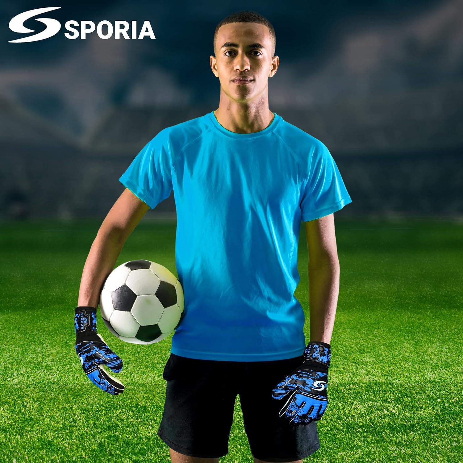 Sporia Adult Youth Goalkeeper Gloves - Breathable Soccer Goalie Gloves with 5 Finger Saver & Strong Wrist Support (4MM Latex)