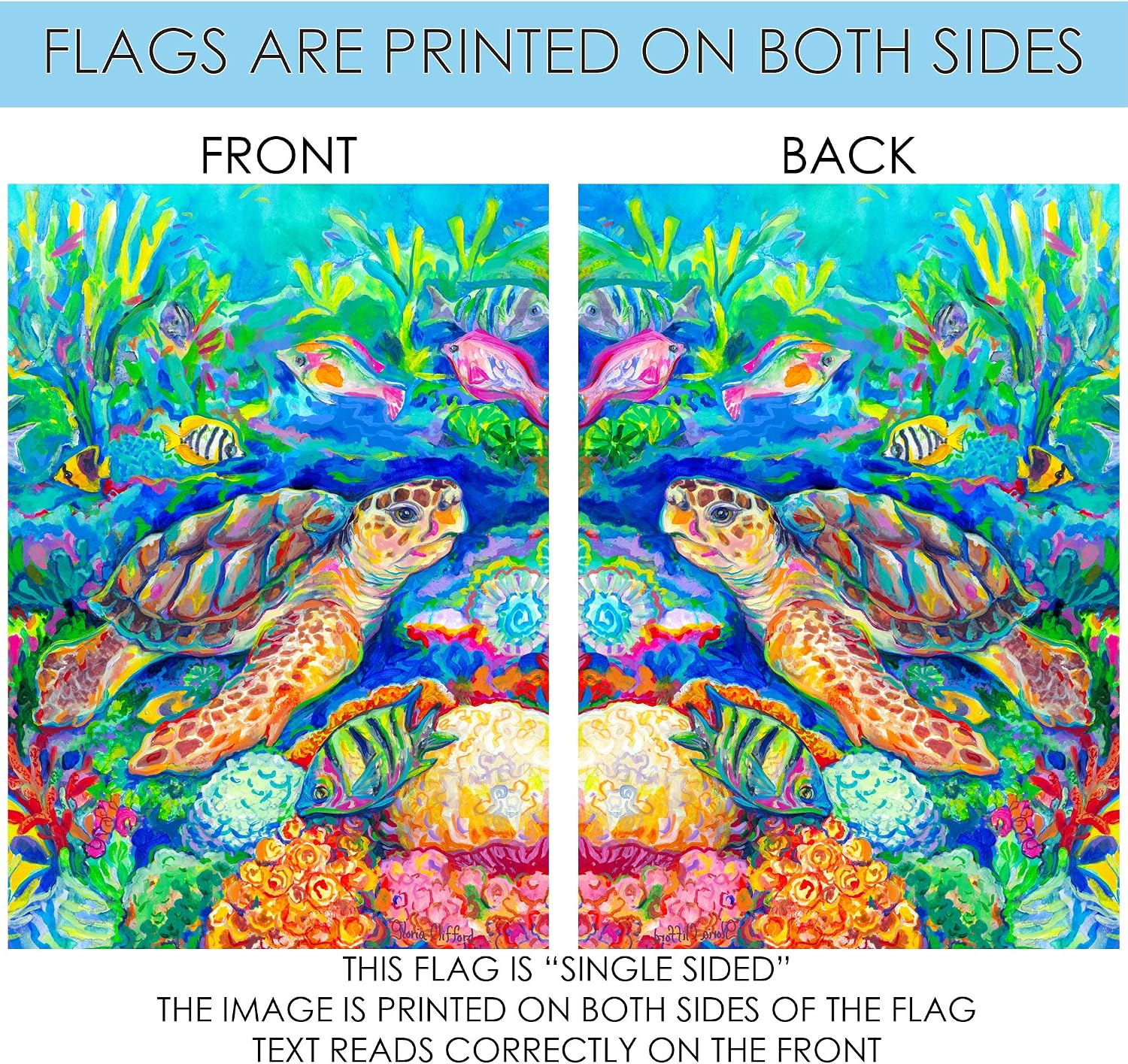 Toland Home Garden Loggerhead Turtle 28 x 40 Inch Decorative Colorful Tropical Ocean Reef Fish House Flag