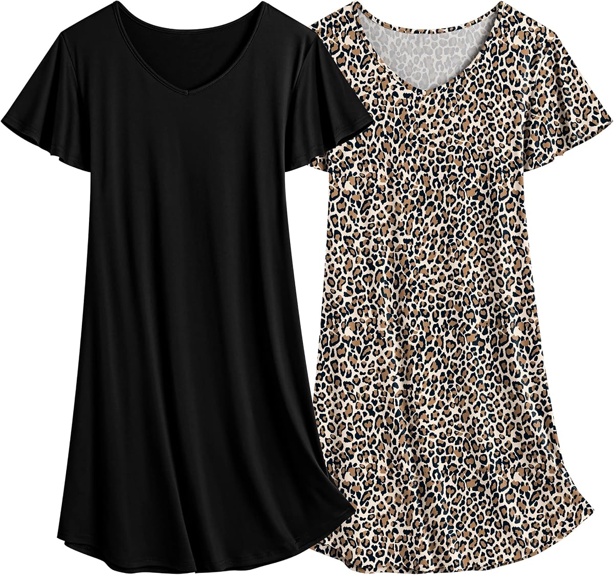 2 Pack Nightgowns for Women Short Sleeve Nightshirt Soft Sleepdress