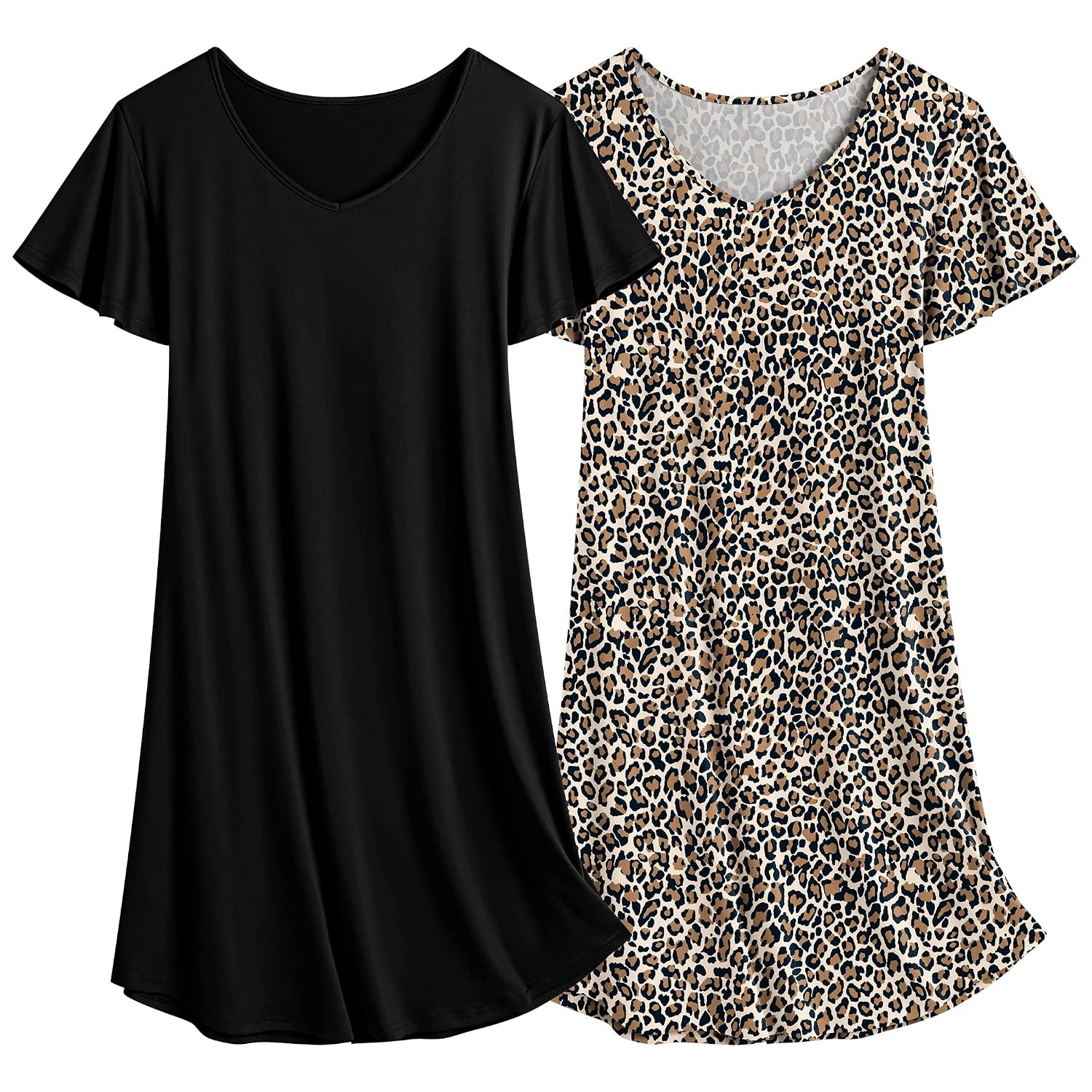 Ekouaer Nightgowns for Women Sexy Sleepshirts V Neck Short Sleeve Sleepwear Lace Trim Soft Short Night Shirts XS-3XL