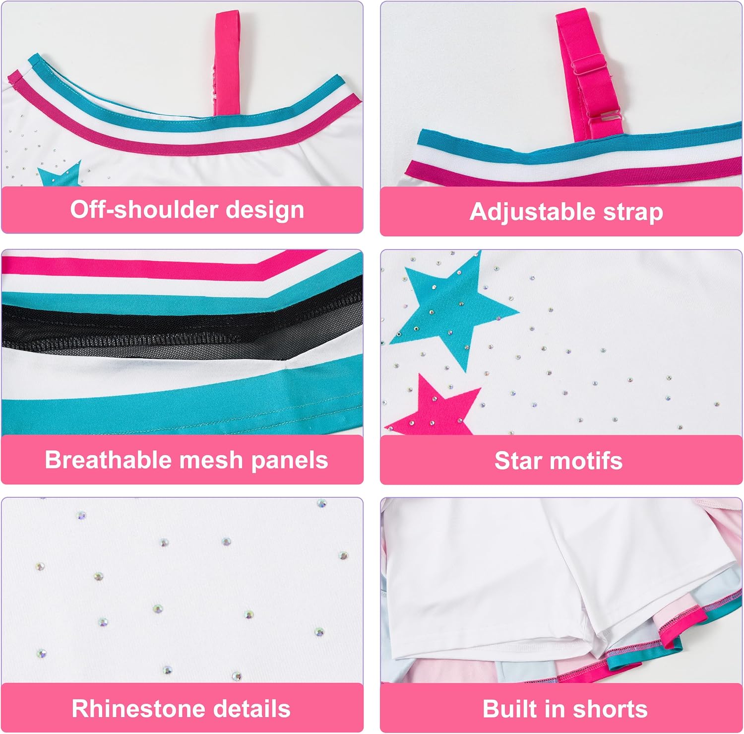 LOLANTA Girls Cold-Shoulder Cheerleader Costume Sparkle Mesh Patchwork Cheer Uniform Halloween Party Cheerleading Outfit