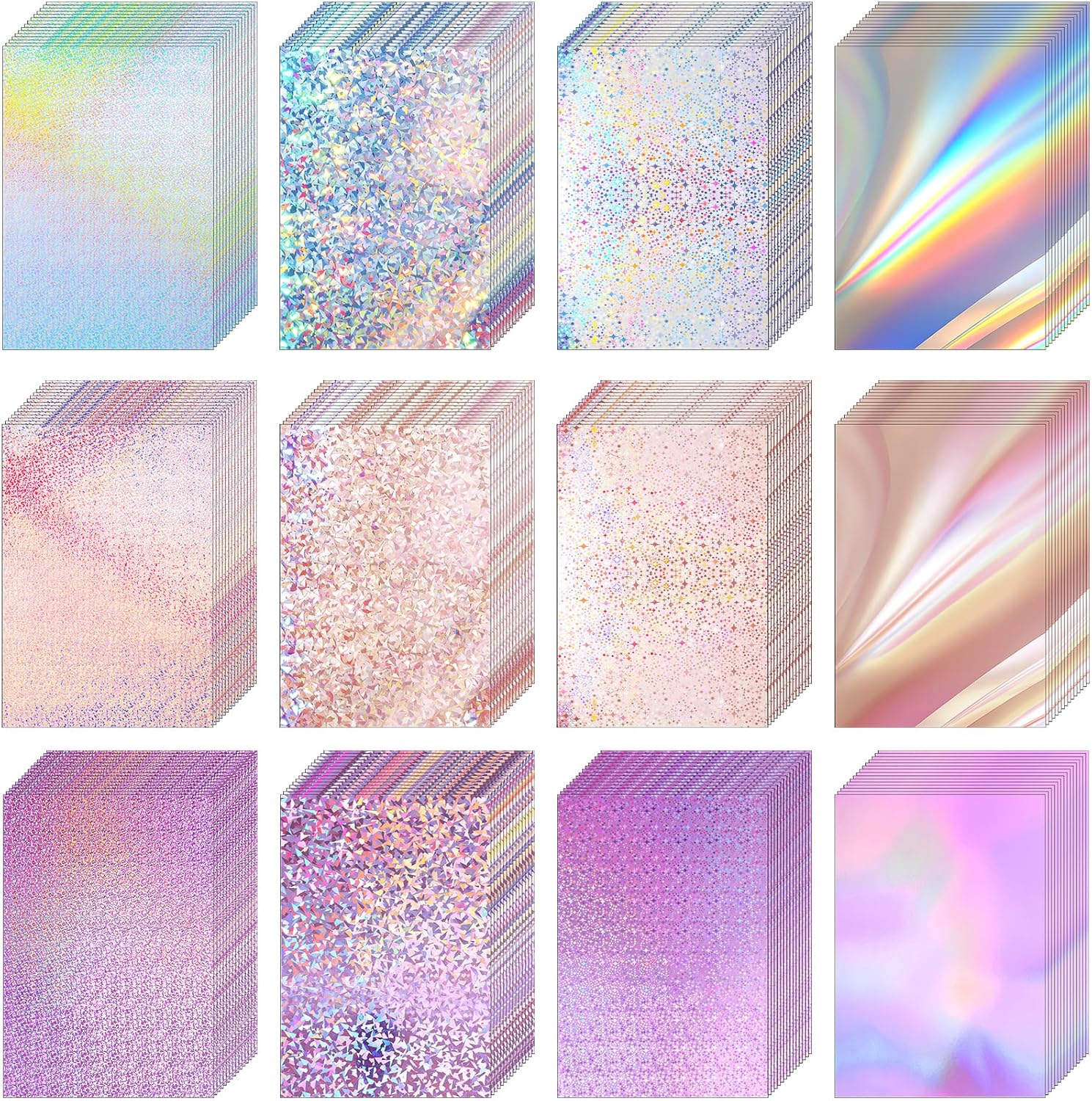 Kosiz 100 Sheets Metallic Holographic Card Stock Shiny Glitter Cardstock Iridescent Mirror Paper 8.5 x 11'' 250 GSM Thick Mixed Color Foil Paper for Scrapbook Letter Poster Craft(Multi Color)
