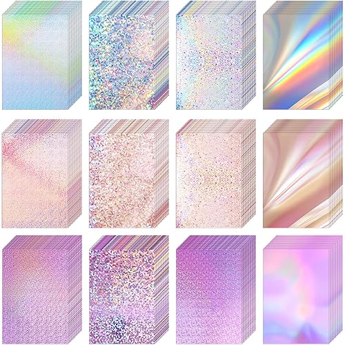 Kosiz 100 Sheets Metallic Holographic Card Stock Shiny Glitter Cardstock Iridescent Mirror Paper 8.5 x 11'' 250 GSM Thick Mixed Color Foil Paper for Scrapbook Letter Poster Craft(Colorful) - Colorful