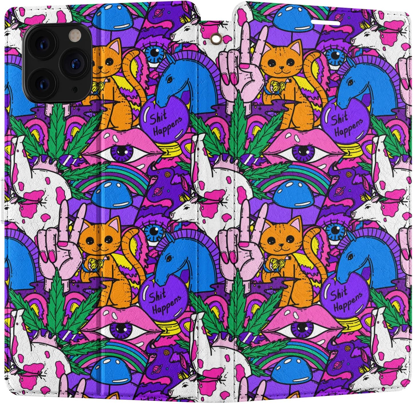 Wallet Case Replacement for Apple iPhone 12 Mini 11 Pro Max Xr Xs 10 X 8 Plus 7 6s SE Snap Crazy Flip Trippy Magnetic Folio Cover PU Leather Hippie Cool Cute Teen Card Holder Alien image 5