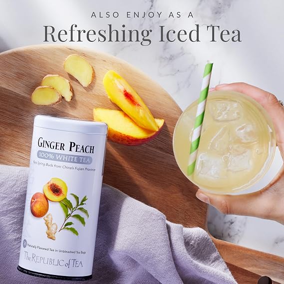 The Republic of Tea Ginger Peach 100% White Tea Bags, Steeps 250 Low-Caffeinated Cups