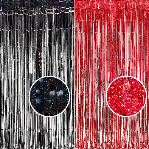 Miniatura 27 de Foil Fringe Curtain Christmas Party Decorations - Red Metallic Tinsel Photo Booth Backdrop Party Steamers Curtains for Christmas New Years