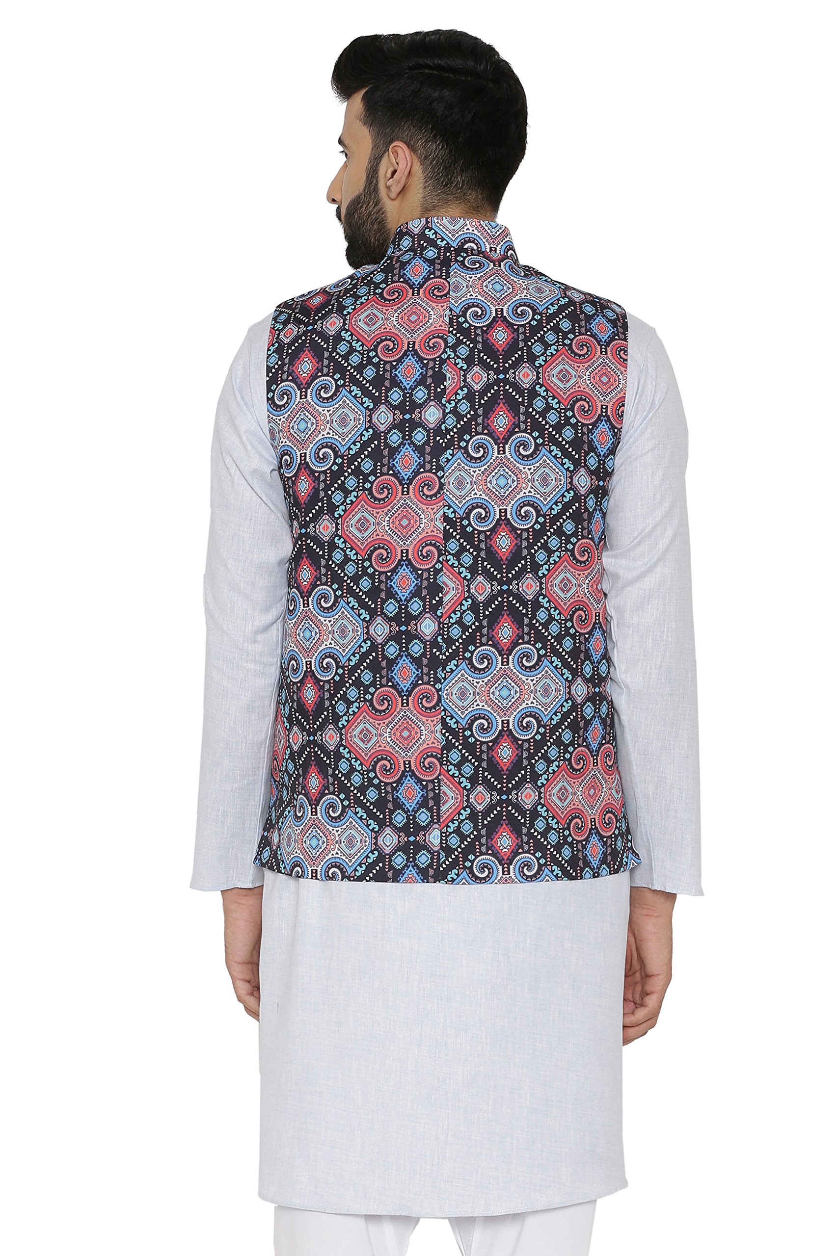 WINTAGE Men's Rayon Grandad Printed Nehru Jacket Waistcoat 1
