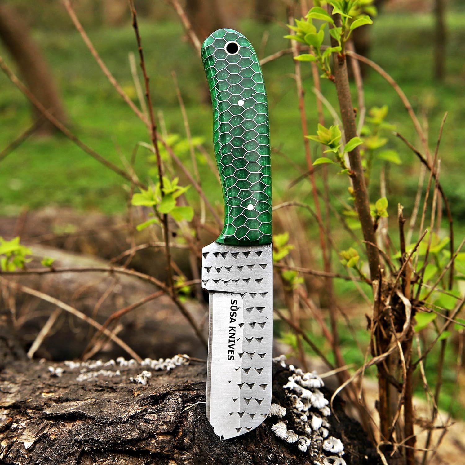 Custom Handmade 7'' fixed blade hoof rasp knife/Cow boy knife/Bull cutter Cowboy knives with pancake leather sheath (GREEN CONE)