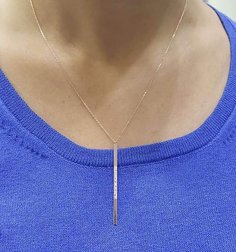 Miniatura 5 de Personalized 14k Gold 5CM Thin Vertical Bar Necklace - Custom Engrave Name Date Coordinate Pendant for Men Women, Memorial Gift