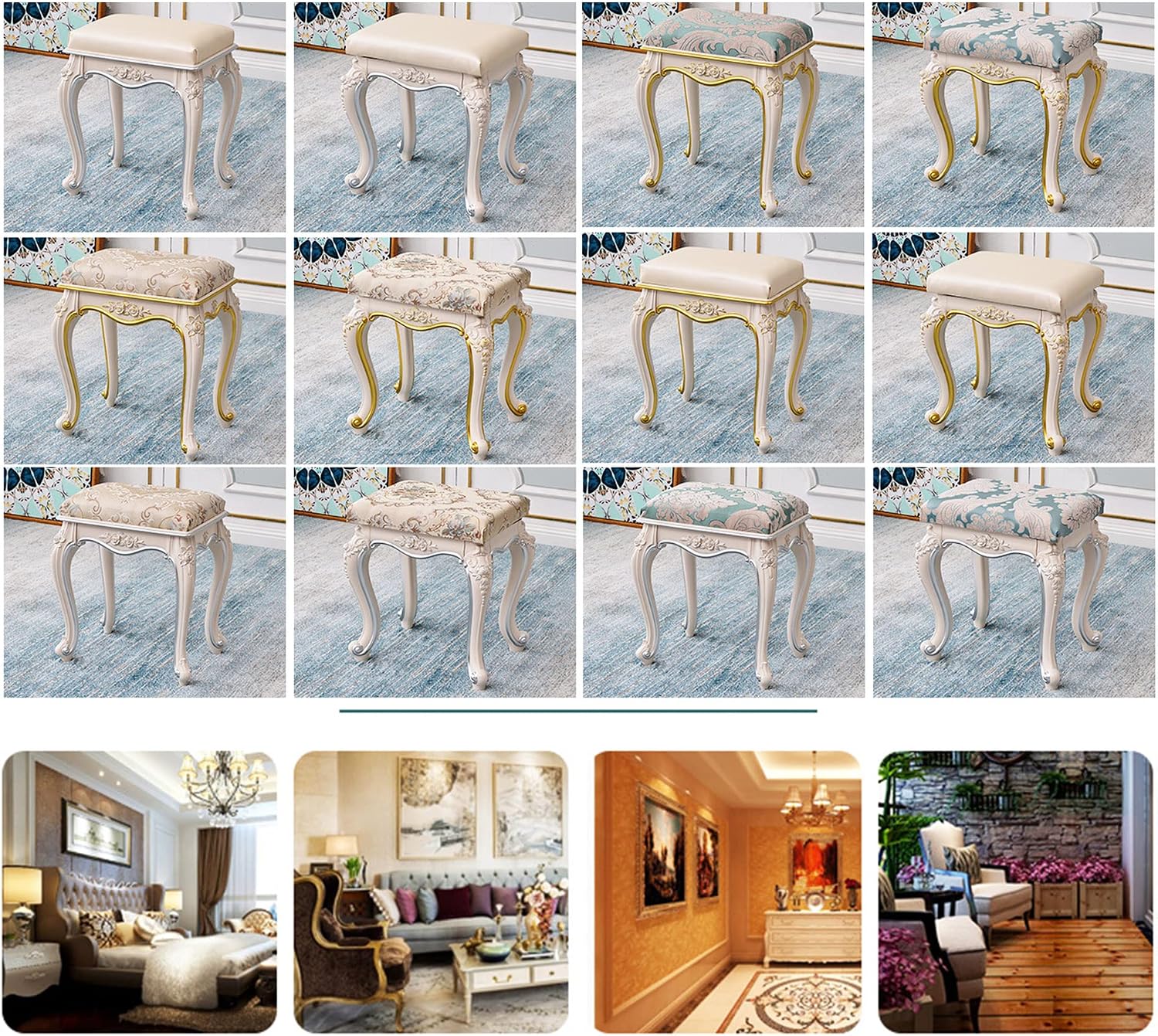 Square Vanity Stool with ABS Leg/Dressing Makeup Stool/Padded Bench/Piano Seat Chair Bench, for Bedroom, Bathroom, Capacity 150kg, Sitting Height 37cm/14.56inch