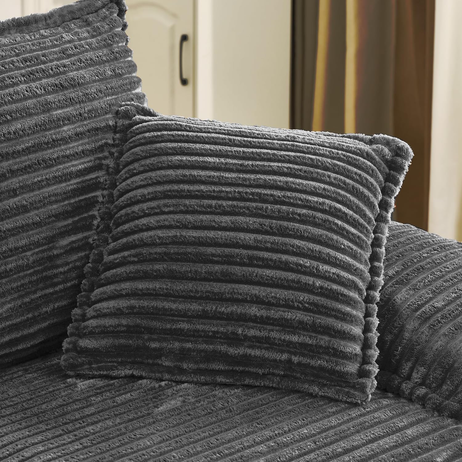 Comfy Boneless Cloud Sofa Chaise Oversized Fluffy Corduroy Upholstered Chaise Lounge for Living Room Bedroom, Modular Compressed Foam Cloud Daybed, Single Seat Sofa