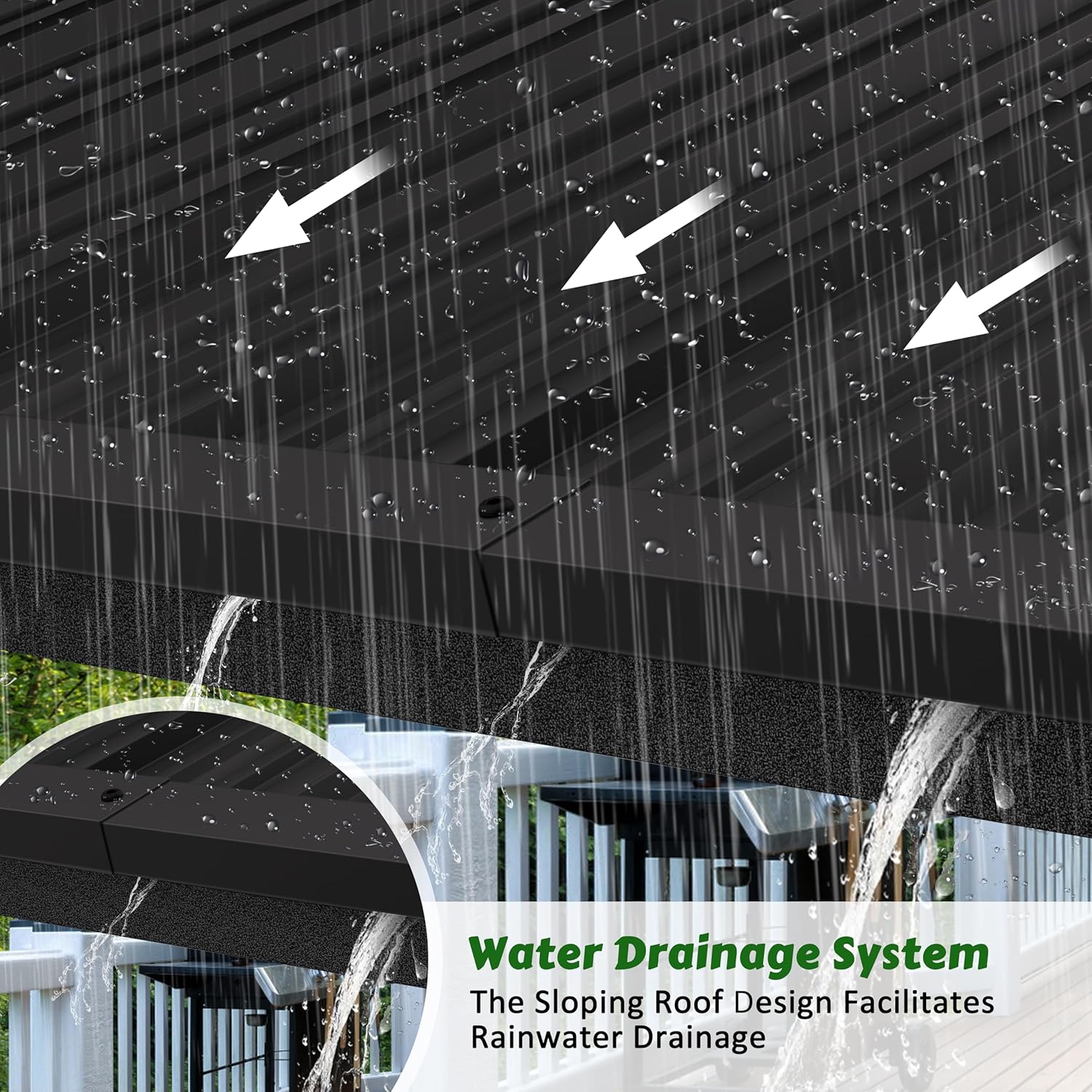 Illustration of the water drainage system on the gazebo roof.
