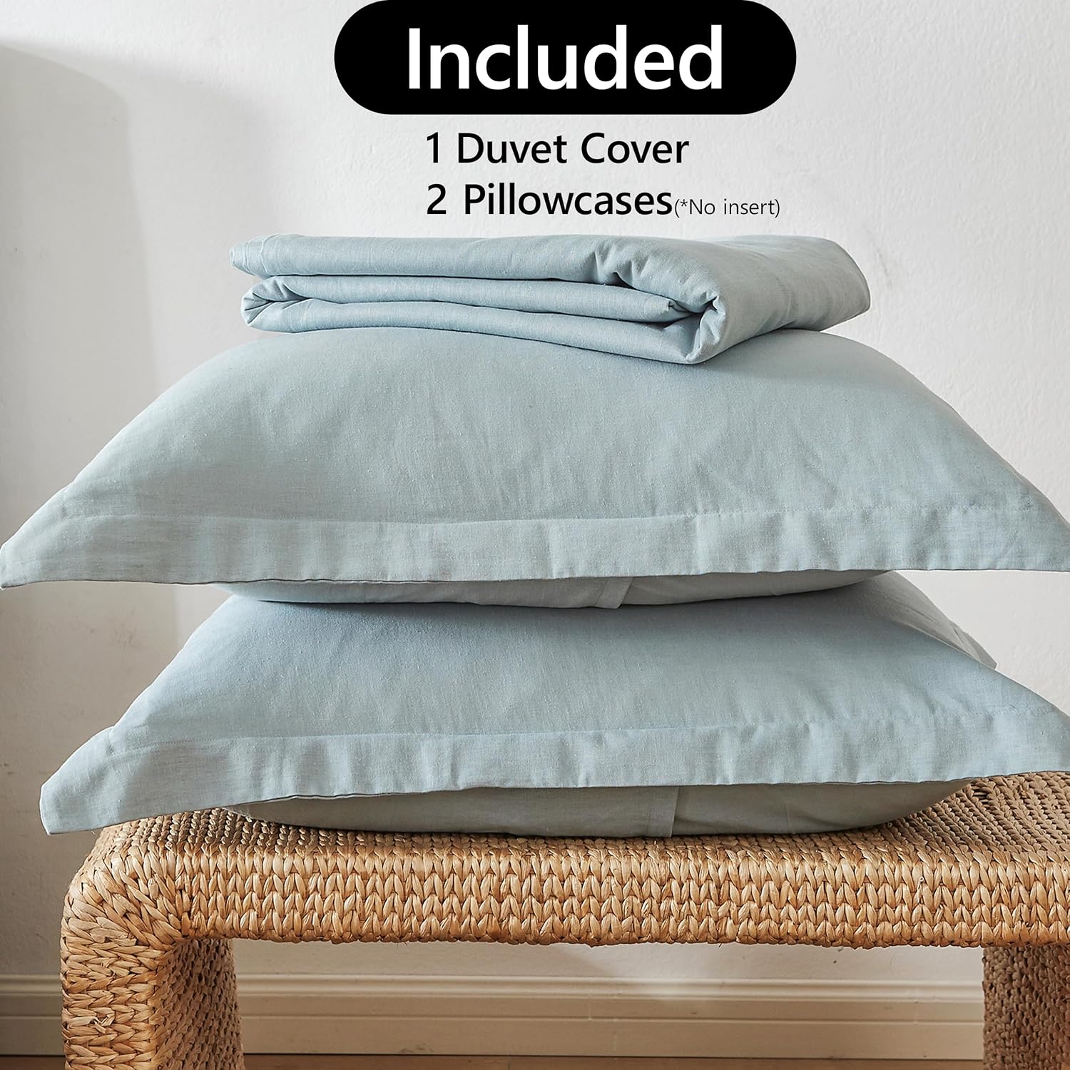 FALUCA French Linen Blend Duvet Cover Set 3Pcs Queen (88"x92") - Soft, Breathable, Cooling Farmhouse Bedding for Hot Sleeper (Queen, Cornflower Blue/Dusty Blue/Solid Sky Blue) image 5