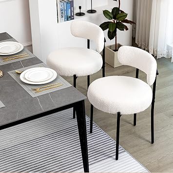 DYHOME Boucle Dining Chairs Set of 2, Upholstered Dining Room Chairs White