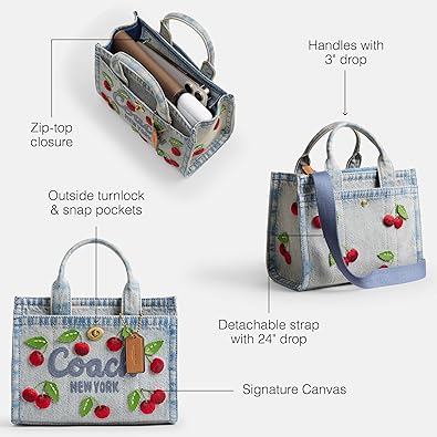 COACH Bolsa cargo bordada Cherry Denim 20 | Amazon.com.br
