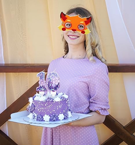 Miniatura 6 de Velas número 6, velas de cumpleaños con número de flor morada para pastel, velas de números morados que crean un ambiente romántico y cálido