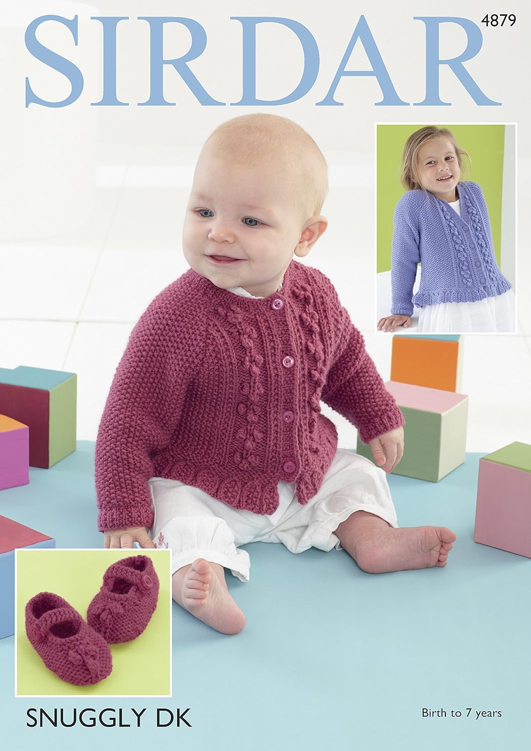 Knitting Pattern Baby and Childs Round Neck & V-Neck Cardigan and Shoes Sirdar Snuggly DK - 4879