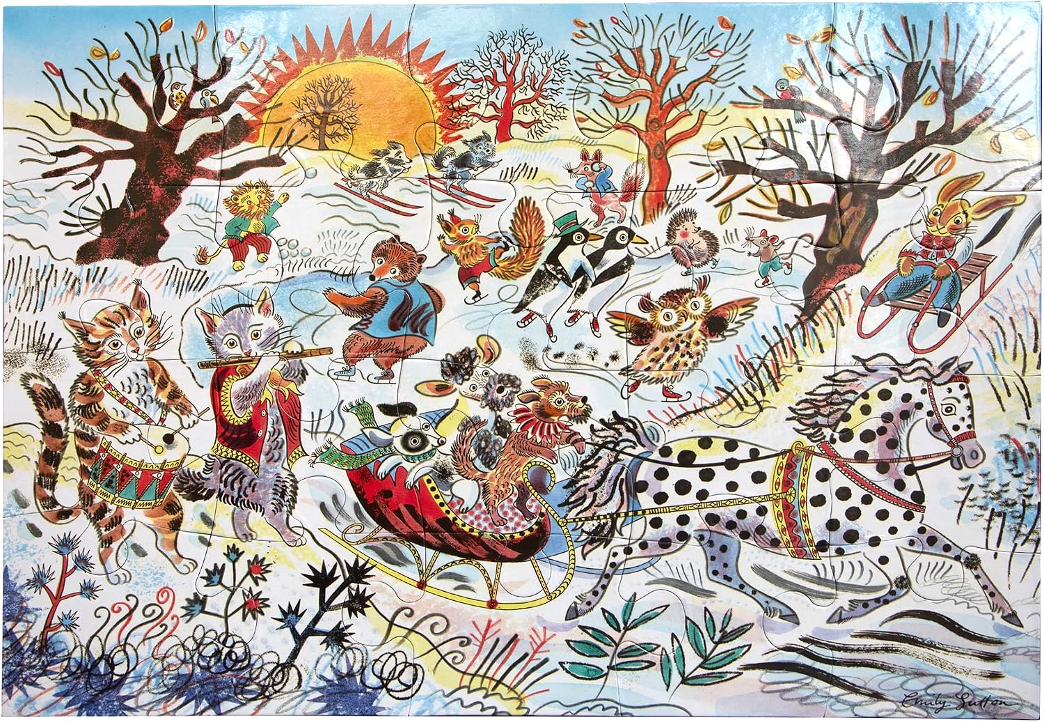 eeBoo 20 Piece Giant Floor Puzzle - Winter Sleigh Ride Children's Puzzle Sleigh Themed, Large Pieces for Small Hands to Develop Motor Skills