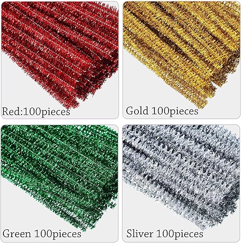 Miniatura 2 de WILLBOND 400 limpiapipas navideños, tallos de felpilla con purpurina, tallos de felpilla para arte creativo, decoración de Navidad, 12 pulgadas,