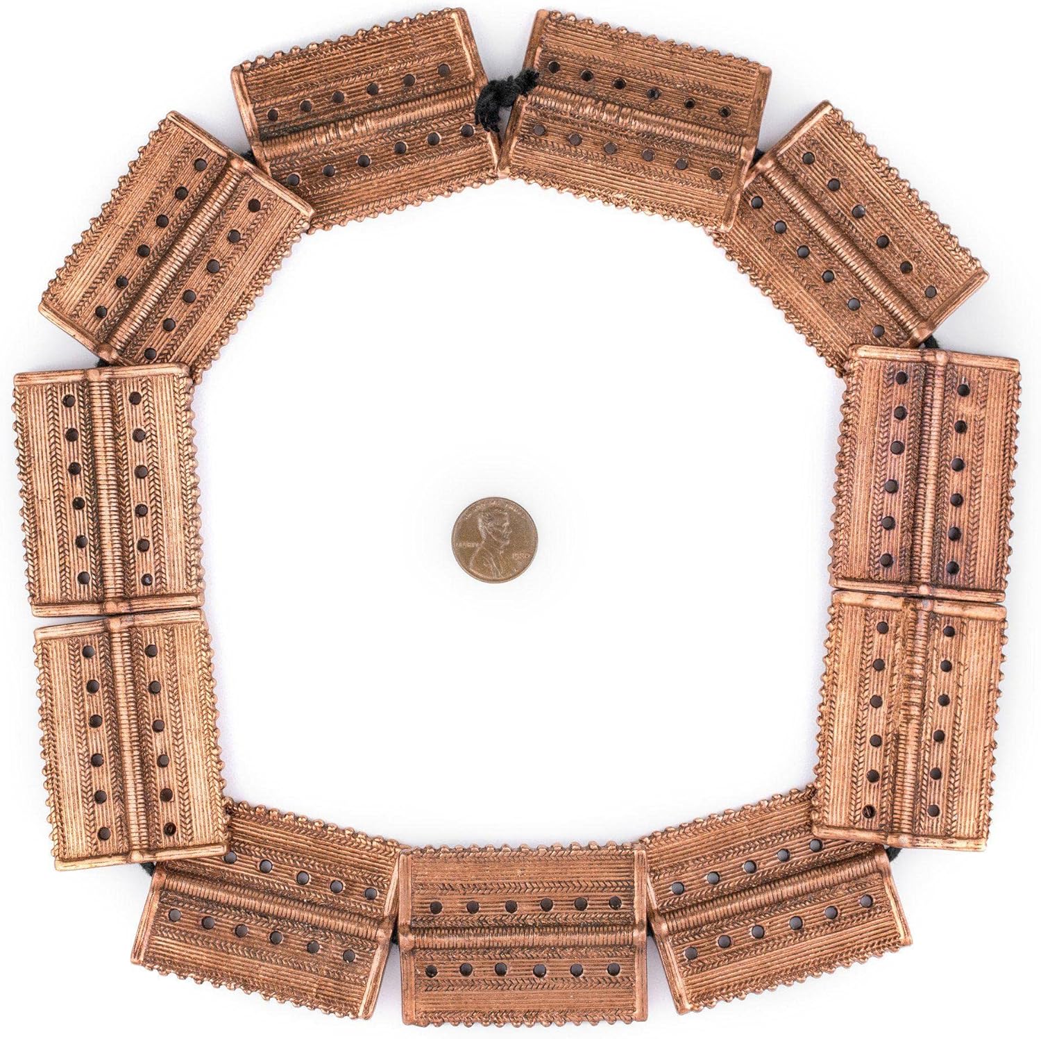 The Bead Chest Copper Baule Beads, African Tribal Brass-Plated Flat Tabular Ethnic Ivory Coast Jewelry Making Supplies for Necklaces and Bracelets