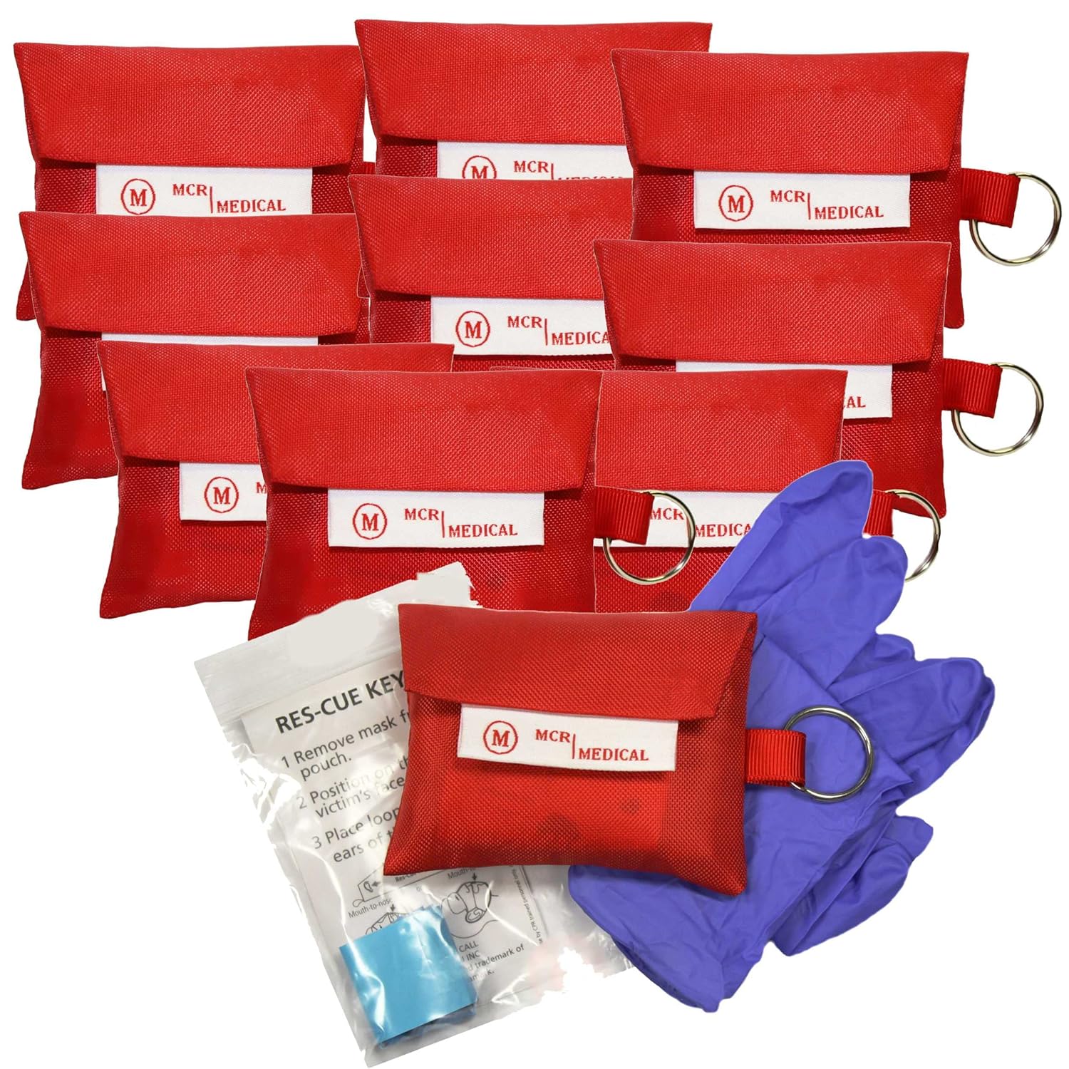 CPR Mask Keychain with Nitrile Gloves (Pack of 10), MCR Medical : Industrial & Scientific