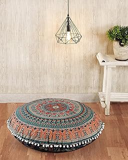 Popular Handicrafts Large Hippie Mandala Elephant Floor Pillow Cover - Cushion Cover - Pouf Cover Round Bohemian Yoga Decor Floor Cushion Case- 32