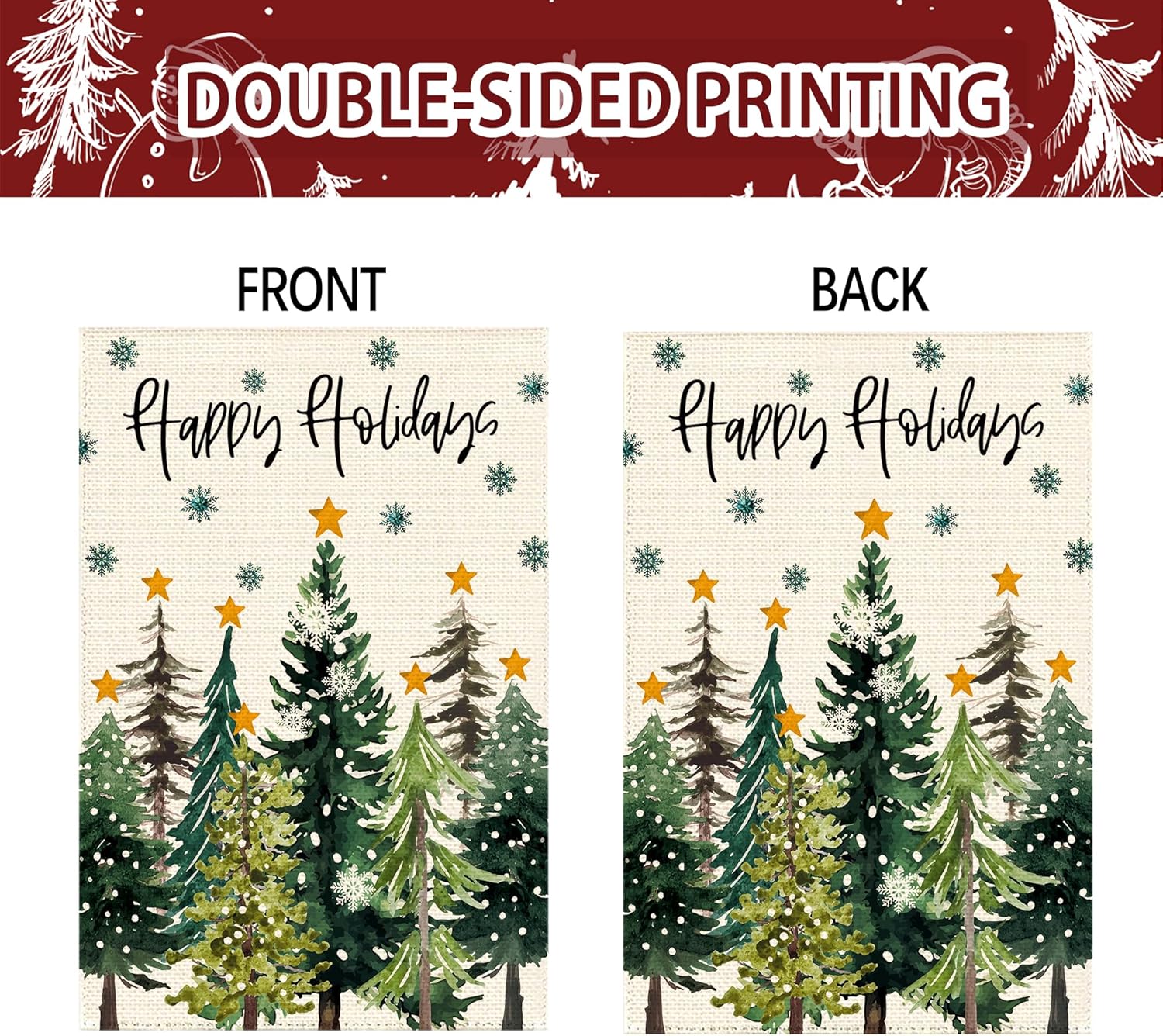 Christmas Winter Forest Tree Welcome House Flag 28x40 Inch Double Sided, Xmas Winter Snowflake Burlap Large Yard Flag Holiday Farmhouse Flags Seasonal Patio Outdoor Outside Decoration - Image 6