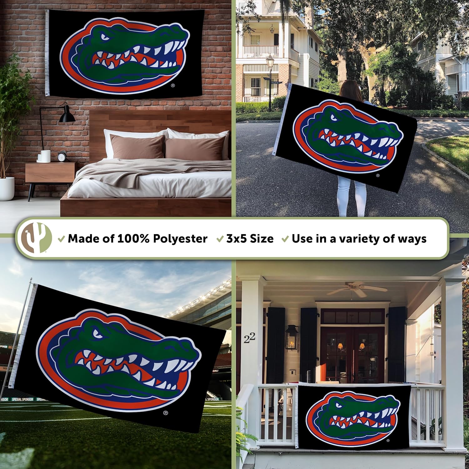 Desert Cactus University of Florida 100% Polyester Indoor Outdoor 3x5 feet Banner UF Gators (Flag F) - Image 3