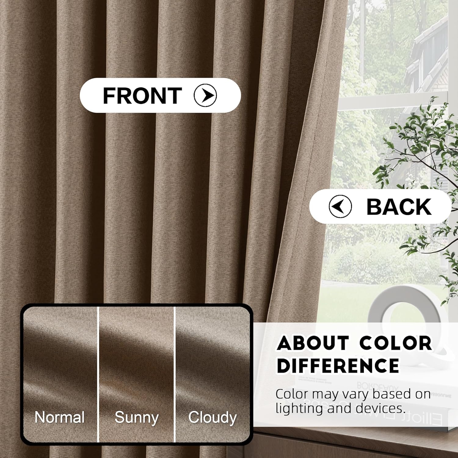 Full Blackout Linen Curtains 72 Inch Wide Pinch Pleated Curtains 84 Inches Long for Living Room Brown Thermal Insulated Window Drapes 72" W x 84" L 1 Panel