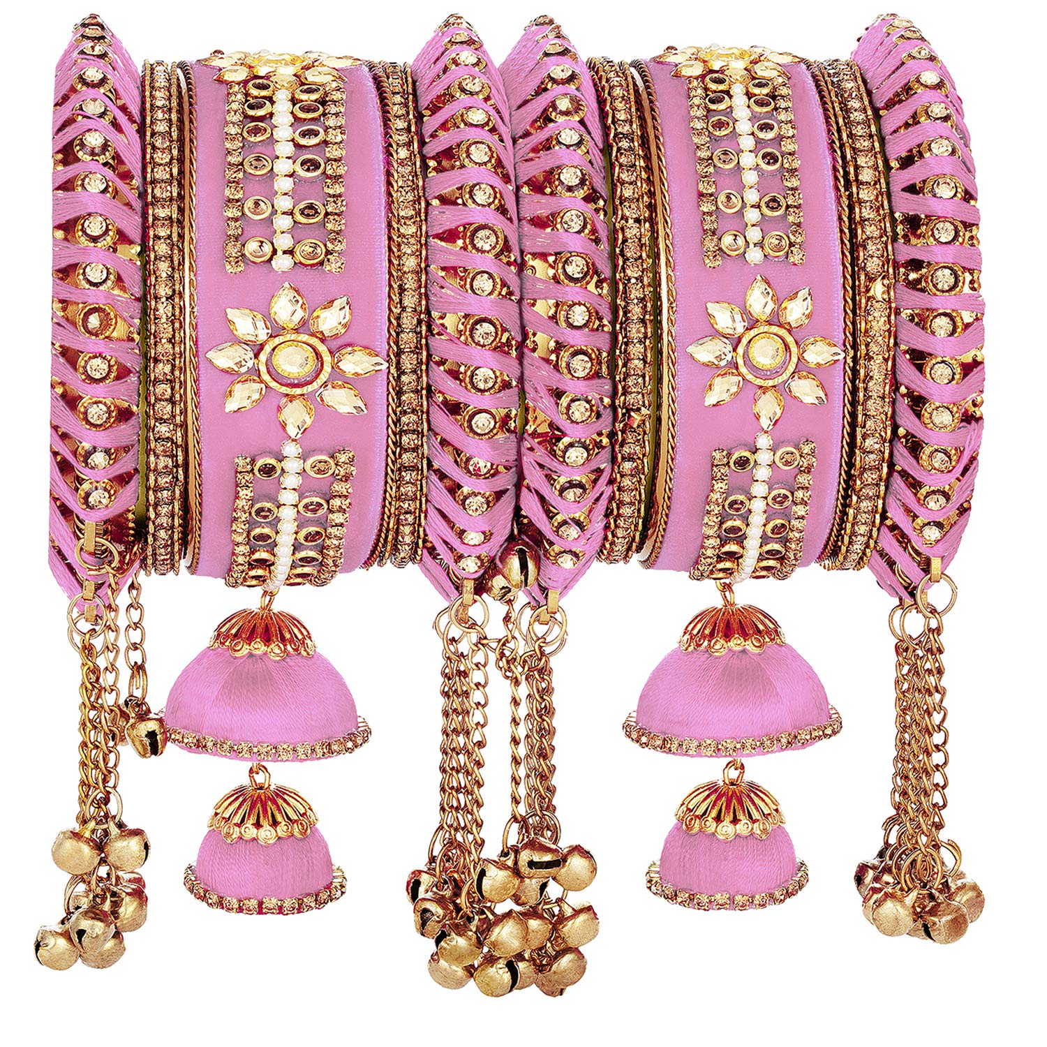Aheli Wedding Party Designer Velvet Faux Stone Studded Bridal Bangle Set Chuda with Hangings Indian Traditional Ethnic Fashion Jewelry Gift for Women