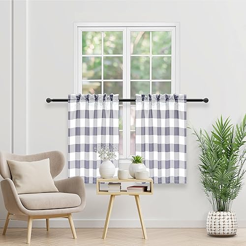 Miniatura 5 de Simple Deluxe Buffalo - Cortinas a cuadros para cocina, cortina corta a cuadros para ventana, para cafetería, baño, cortinas con bolsillo para barra