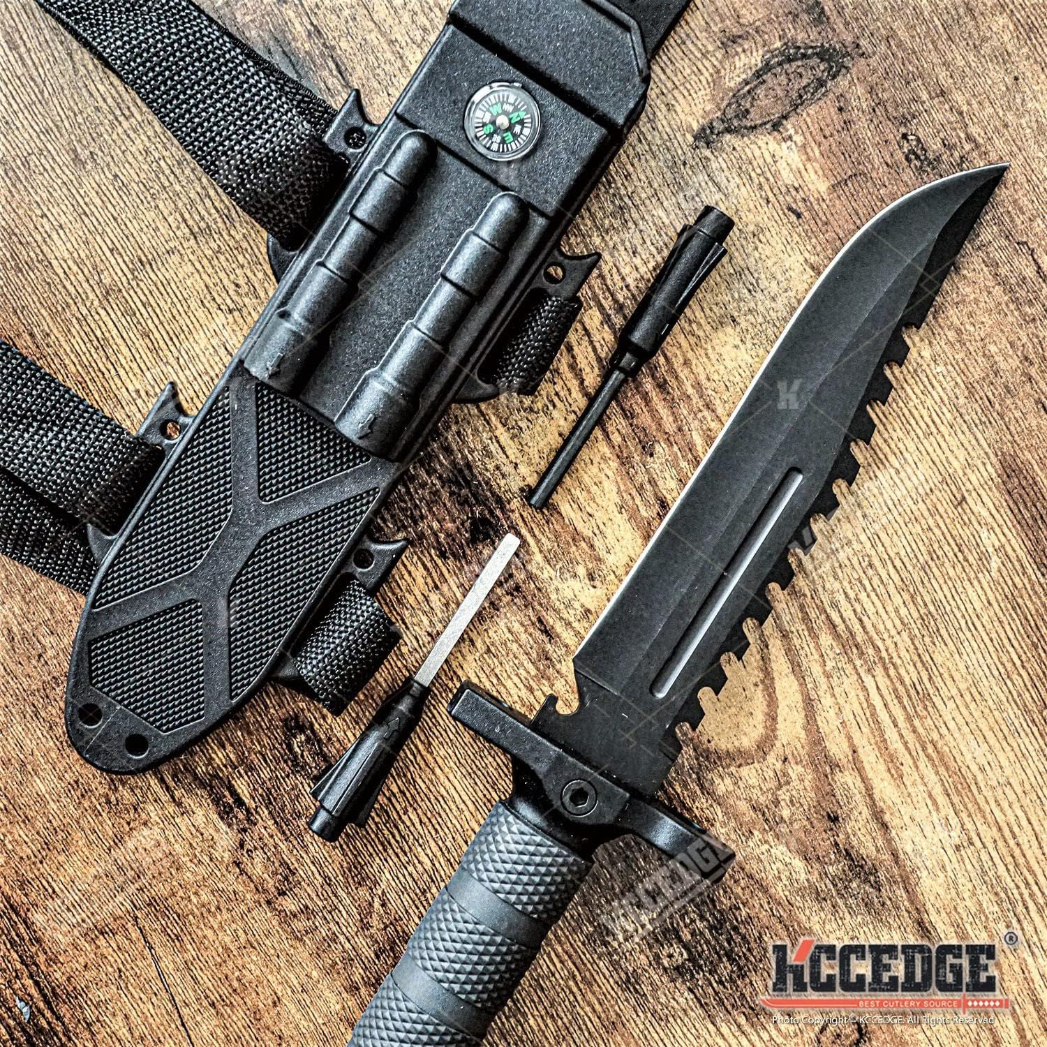 Tactical Knife Hunting Knife Survival Knife 13.75" Fixed Blade Knife With Combat Blade Camping Accessories Camping Gear Survival Kit Survival Gear Tactical Gear 79408 (Black)