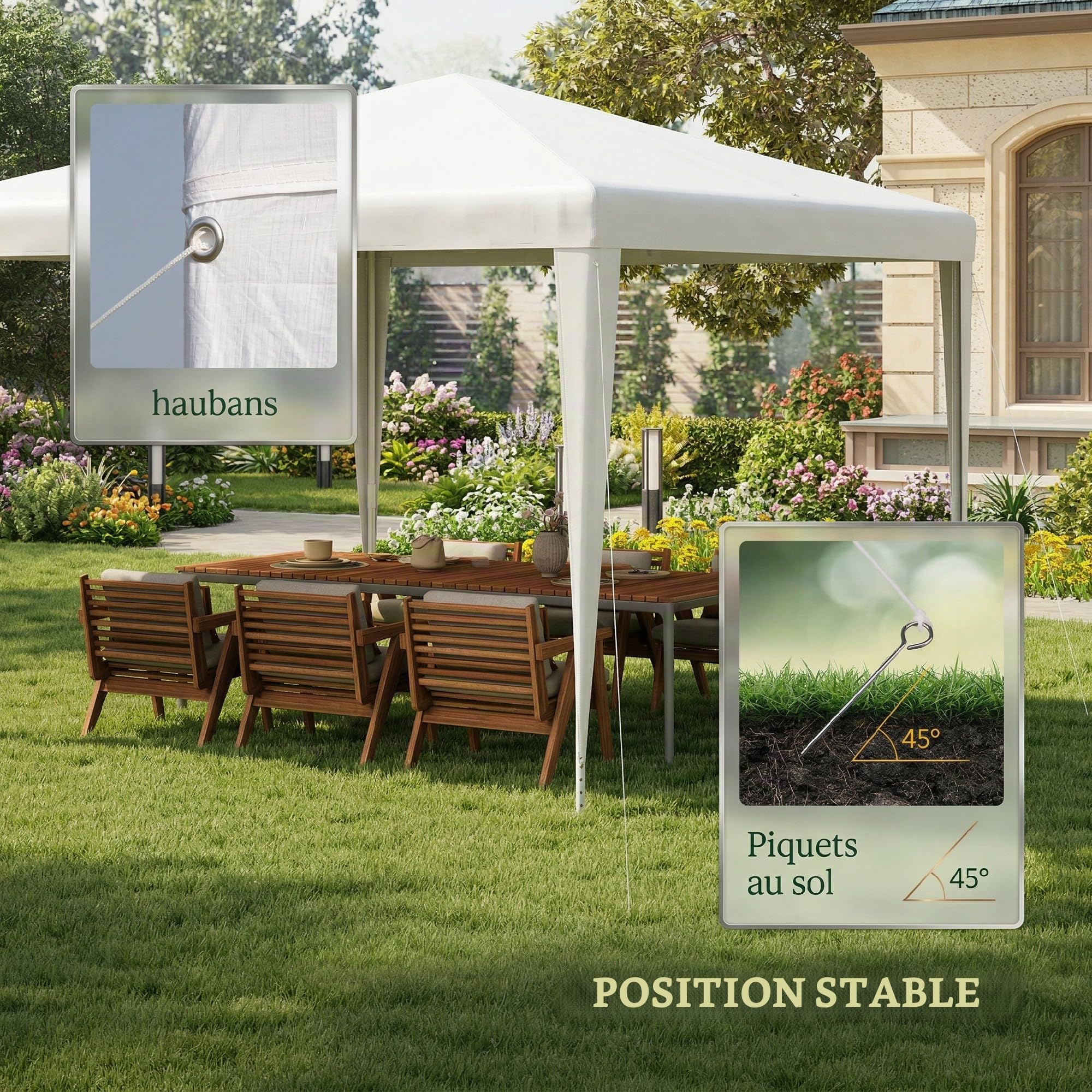 Outsunny Tonnelle de Jardin 3x3m Barnum Cadre Acier RobusteToile PE Blanc