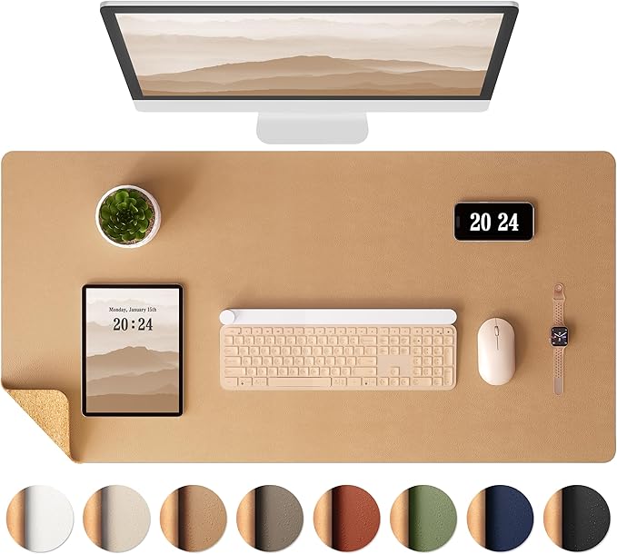 Aothia Dual-Sided Cork and PU Leather Desk Mat