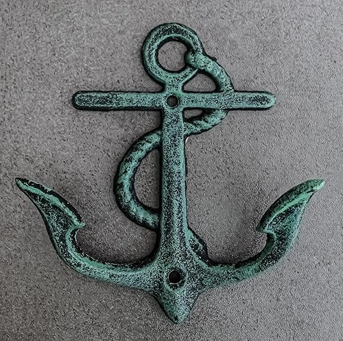 Miniatura 9 de Ebros Gift Paquete de 2 anclajes de hierro fundido clásico rústico Verdigris Vintage Maritime Sailor Nautical Ocean Sea Ship Anchor 2 clavijas de