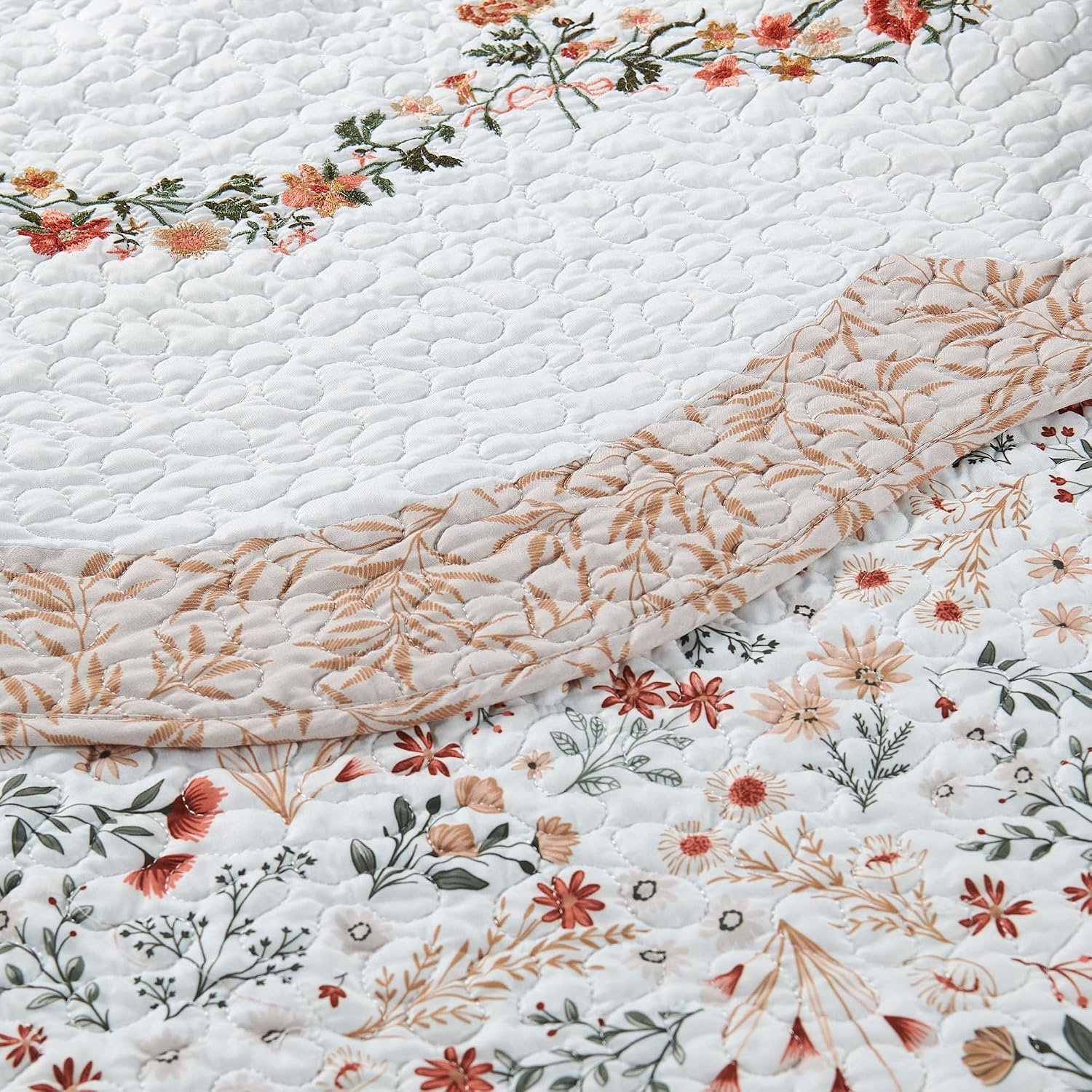 HESTIN Embroidery Daybed Cover Set with Matching Shams-4 Piece Double Sided Quilting All Season Easy Care, 75x39 Inch,Carnation