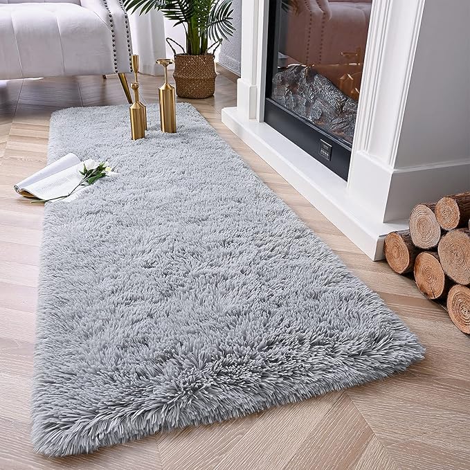 Chicrug Alfombra Suave Peluda 2x6 Pies Gris para Sala Dormitorio miniatura 2