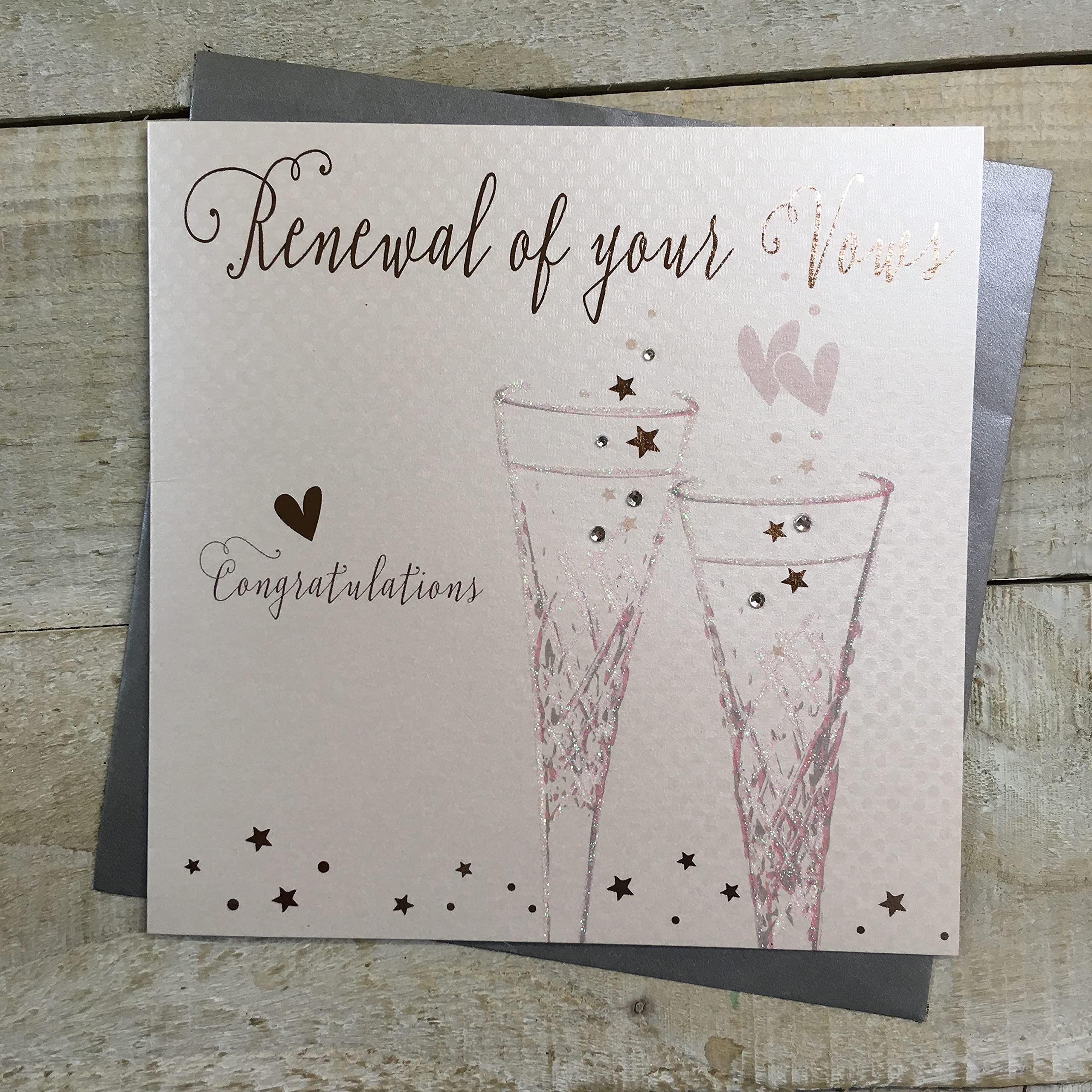 Renewal of your Vows Congratulations handmade Wedding Card Champagne Glasses