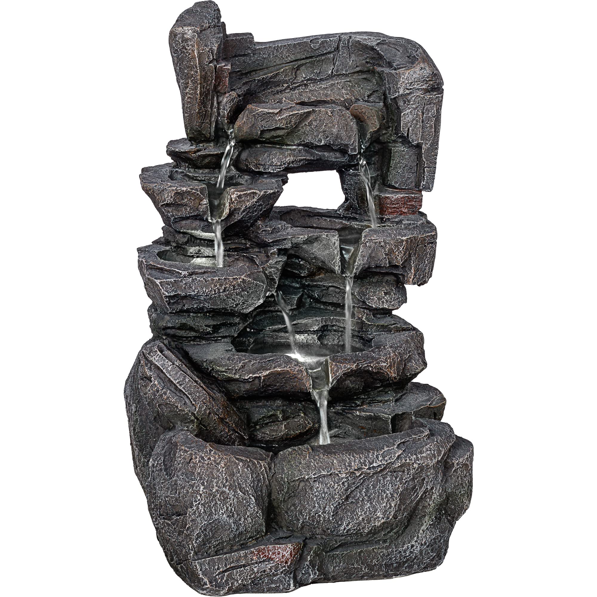 STILISTA Fontana da giardino con cascata in pietra, 47 x 28 x 25 cm, con illuminazione a LED, pompa inclusa