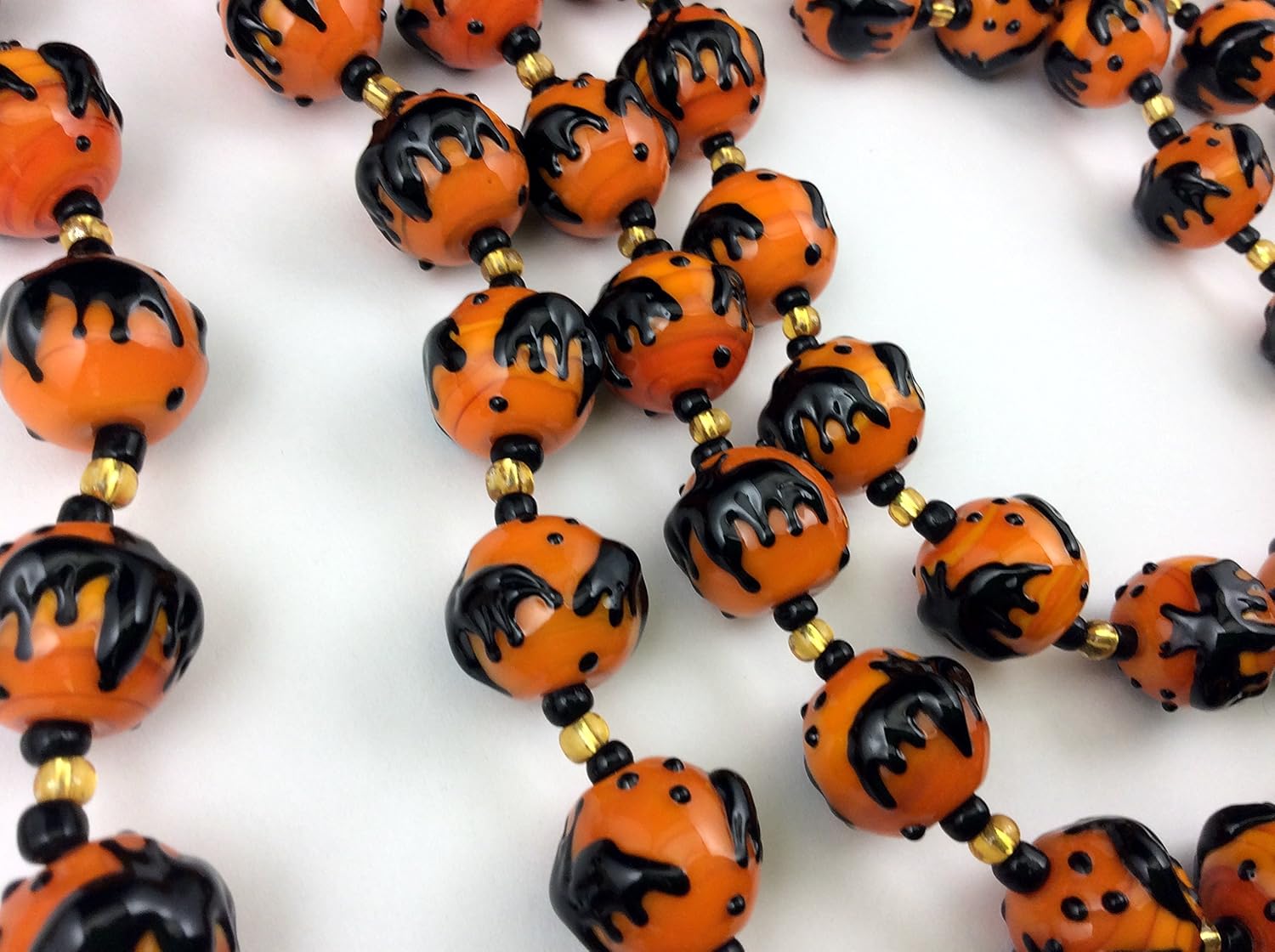 Halloween Theme Black Bat Orange Lampwork Glass Beads(Pack of 12 beads)