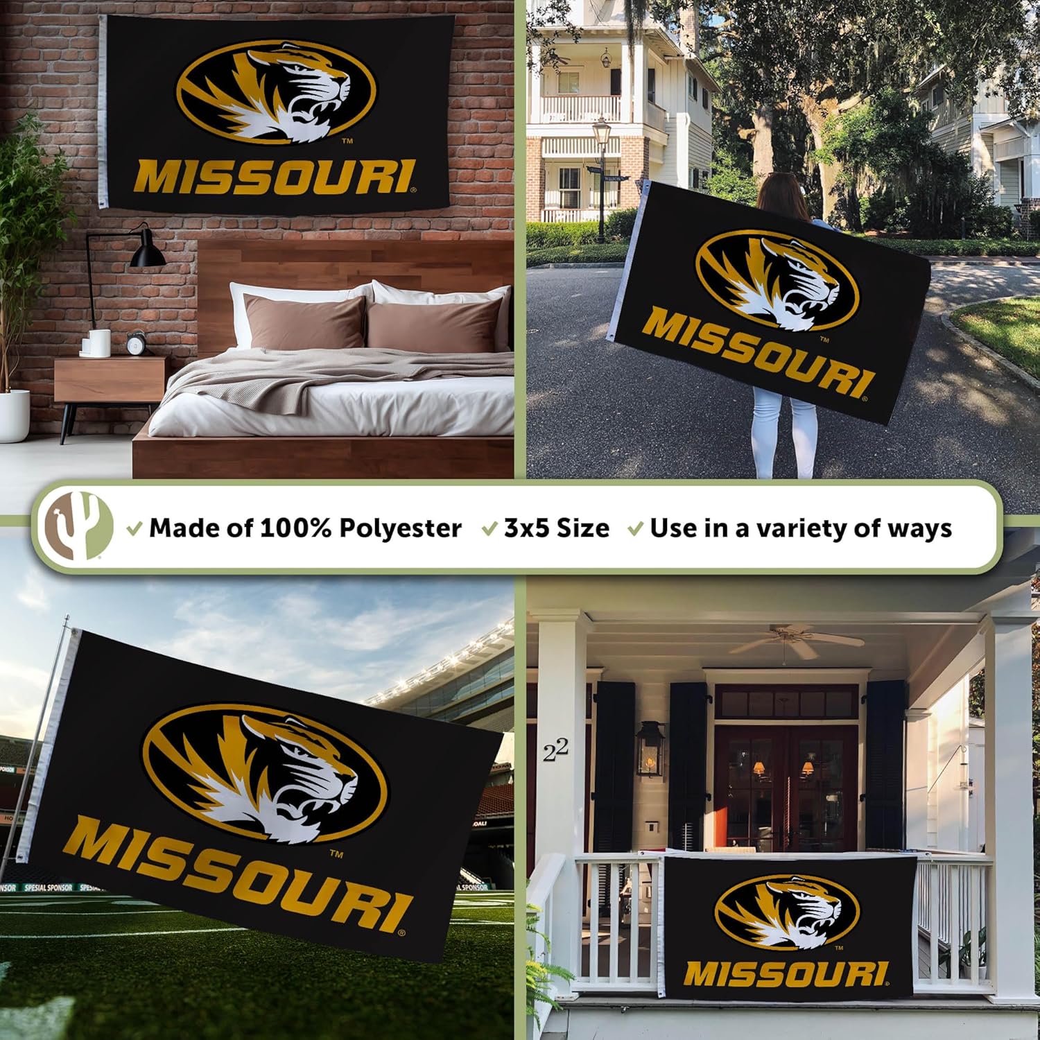 Desert Cactus University of Missouri UM Flag - 3 x 5 Feet Tigers Banner, Indoor/Outdoor Durable Fabric, 100% Polyester Design (Style 3) - Image 3