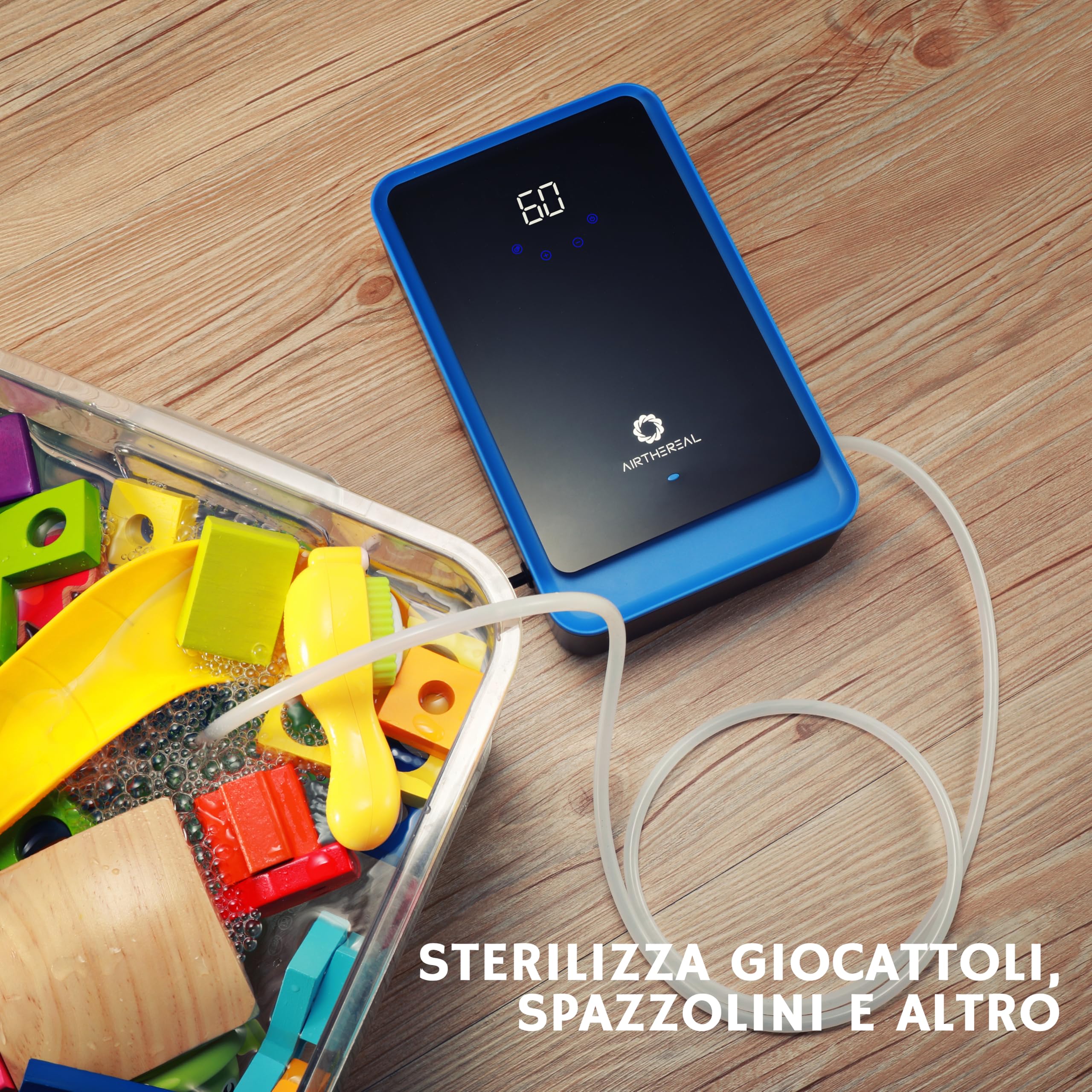 Airthereal AH1000 Generatore di Ozono 2-in-1 per Acqua e Aria, con 2 Modalità, Timer e Generatore di Ioni Negativi – Purifica Acqua, Aria, Panni, Frutta e Verdura