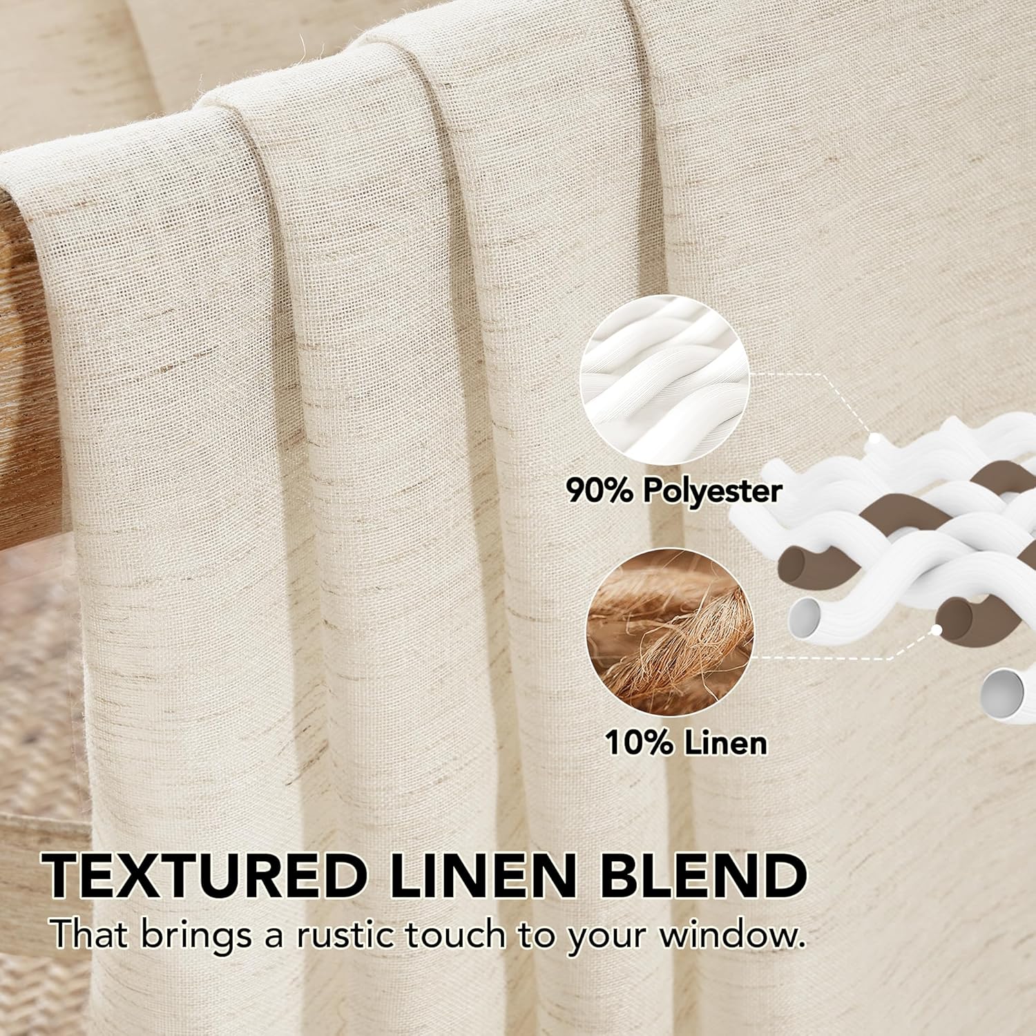 Deconovo Faux Linen Semi Sheer Curtains, 52x63 Inch Length, Set of 2 Back Tab Panels, Light Filtering Voile Window Treatment, Airy Privacy Farmhouse Drapes for Living Room Bedroom Cafe Office