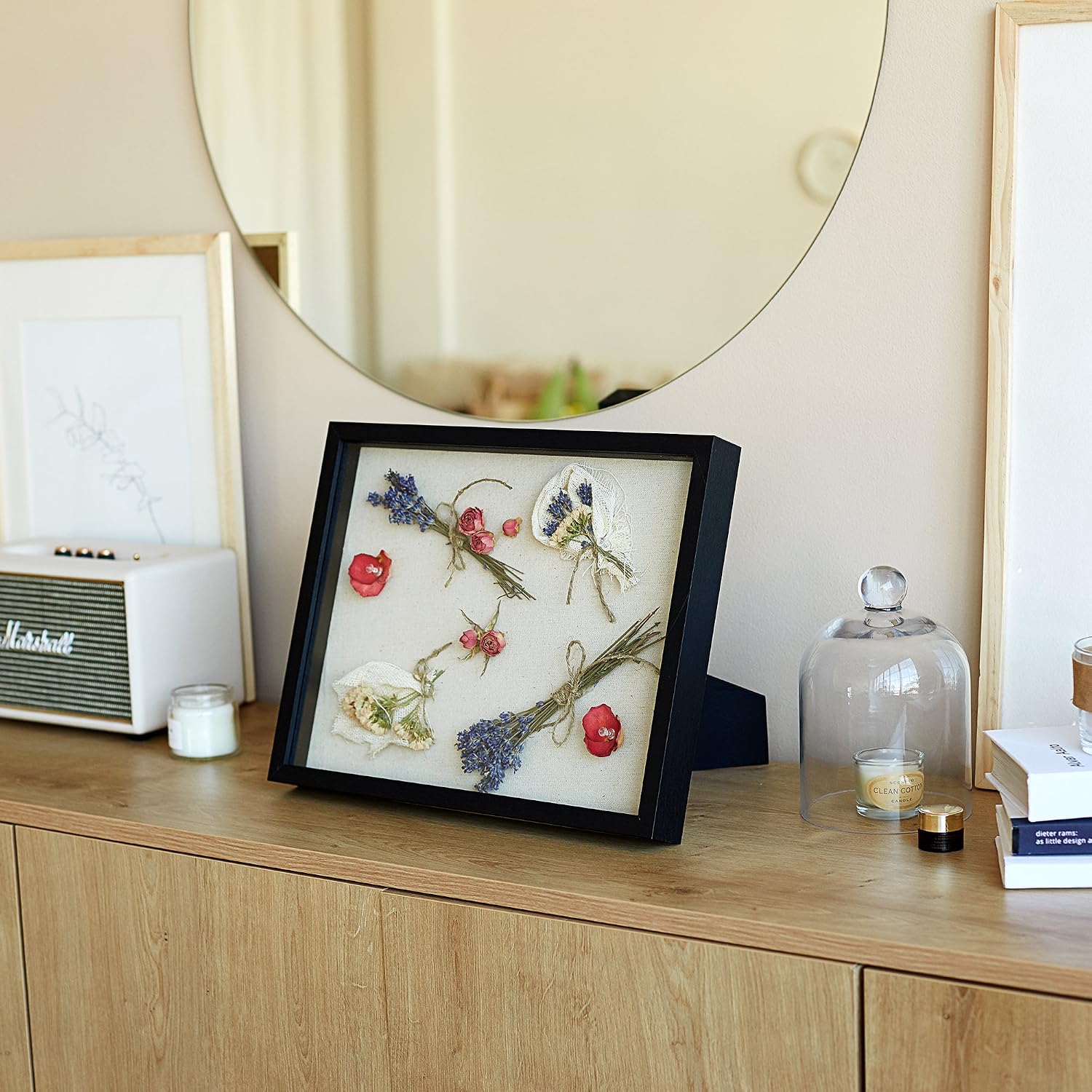 Shadow Box Display Case - Set of 2 Deep Wood & Glass Shadowbox Frame 11x14 with Linen Board - Wall-Hanging & Free-Standing - 3D Showcase Keepsake Art Graduation Baby Wedding Military Sport - Black